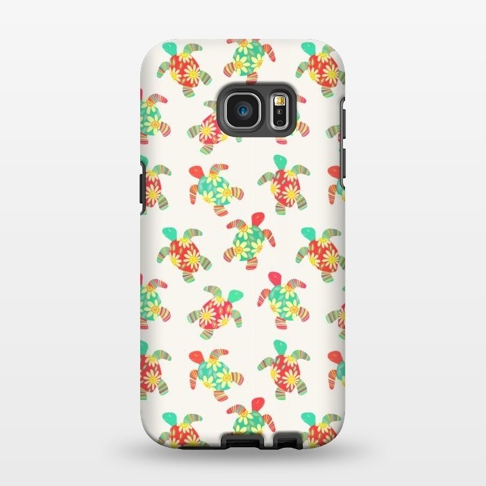 Galaxy S7 EDGE StrongFit Cute Flower Child Hippy Turtles on Cream  by Micklyn Le Feuvre