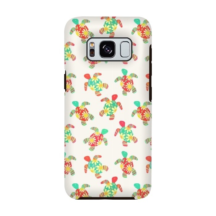 Galaxy S8 StrongFit Cute Flower Child Hippy Turtles on Cream  by Micklyn Le Feuvre