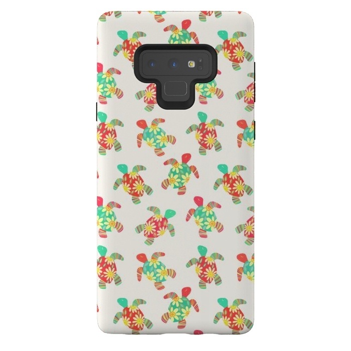 Galaxy Note 9 StrongFit Cute Flower Child Hippy Turtles on Cream  by Micklyn Le Feuvre