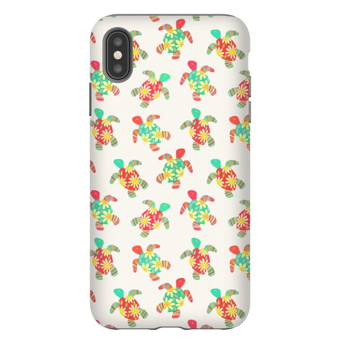 iPhone Xs Max StrongFit Cute Flower Child Hippy Turtles on Cream  by Micklyn Le Feuvre