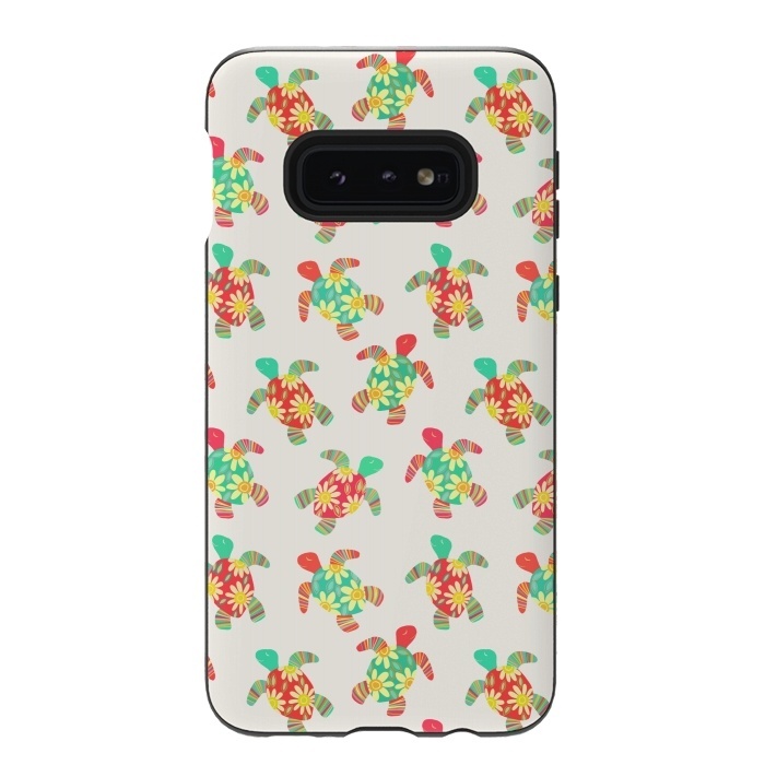 Galaxy S10e StrongFit Cute Flower Child Hippy Turtles on Cream  by Micklyn Le Feuvre
