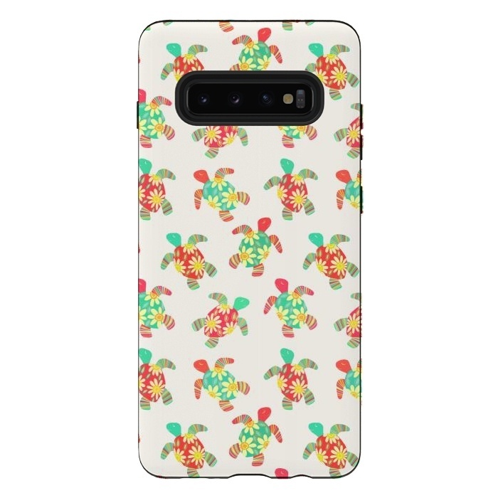 Galaxy S10 plus StrongFit Cute Flower Child Hippy Turtles on Cream  by Micklyn Le Feuvre