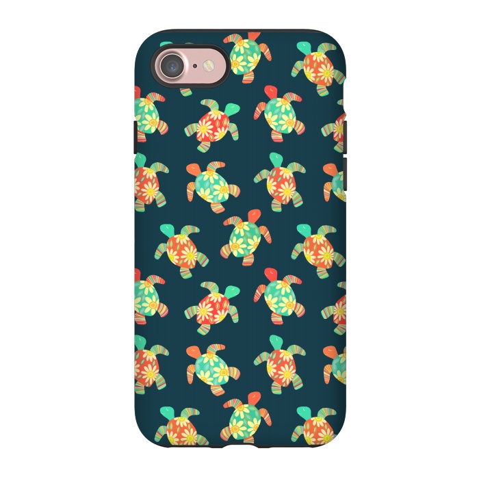 iPhone 7 StrongFit Cute Flower Child Hippy Turtles on Dark by Micklyn Le Feuvre
