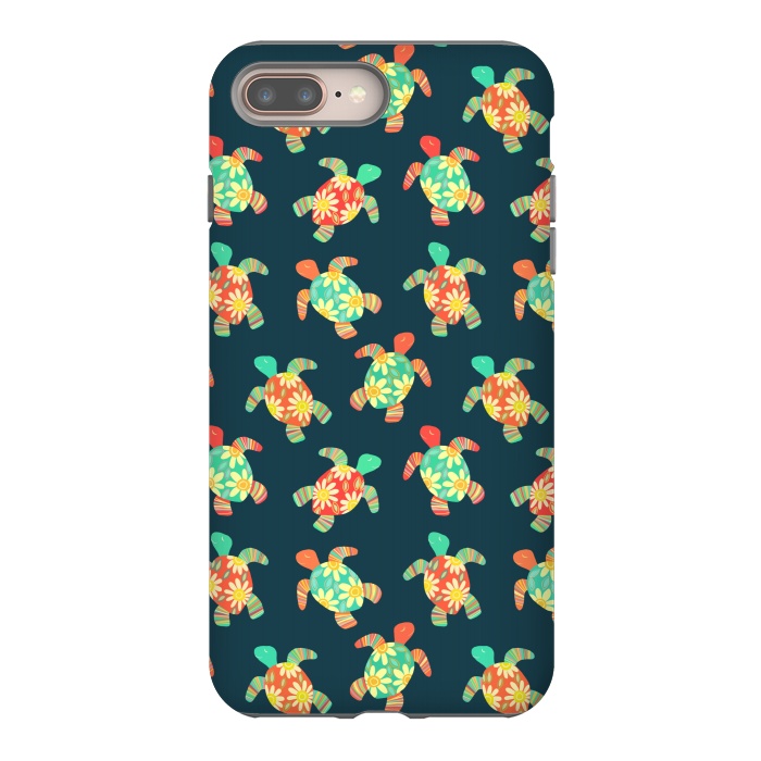 iPhone 7 plus StrongFit Cute Flower Child Hippy Turtles on Dark by Micklyn Le Feuvre