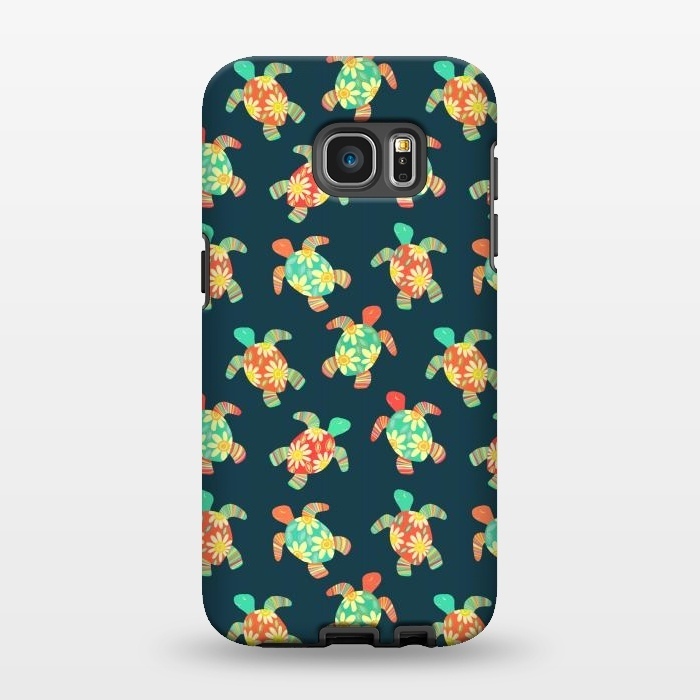 Galaxy S7 EDGE StrongFit Cute Flower Child Hippy Turtles on Dark by Micklyn Le Feuvre