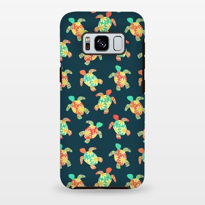 Galaxy S8 plus StrongFit Cute Flower Child Hippy Turtles on Dark by Micklyn Le Feuvre