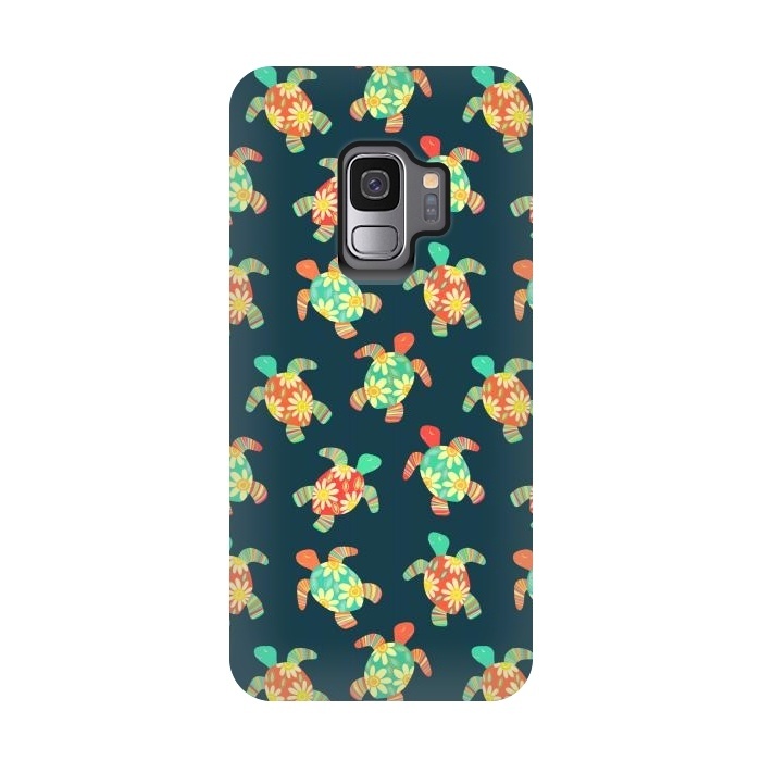 Galaxy S9 StrongFit Cute Flower Child Hippy Turtles on Dark by Micklyn Le Feuvre