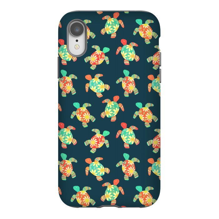 iPhone Xr StrongFit Cute Flower Child Hippy Turtles on Dark by Micklyn Le Feuvre