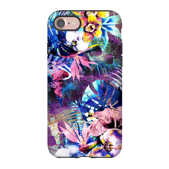 iPhone 7 StrongFit Colorful psychedelic tropical flowers and leaves by Oana 