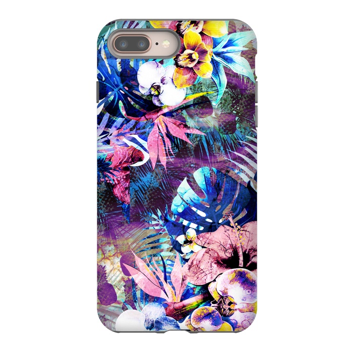 iPhone 7 plus StrongFit Colorful psychedelic tropical flowers and leaves by Oana 