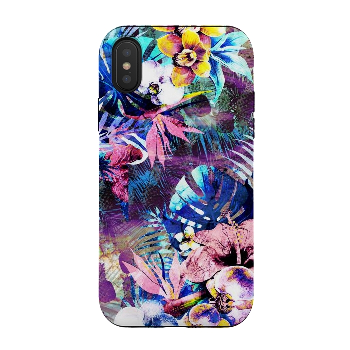 iPhone Xs / X StrongFit Colorful psychedelic tropical flowers and leaves by Oana 