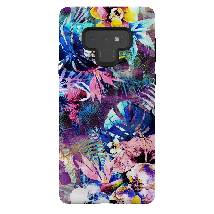 Galaxy Note 9 StrongFit Colorful psychedelic tropical flowers and leaves by Oana 