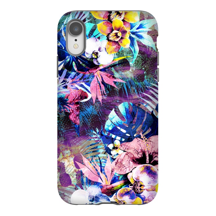 iPhone Xr StrongFit Colorful psychedelic tropical flowers and leaves by Oana 