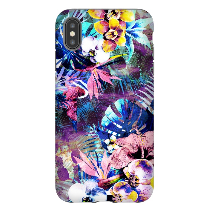 iPhone Xs Max StrongFit Colorful psychedelic tropical flowers and leaves by Oana 