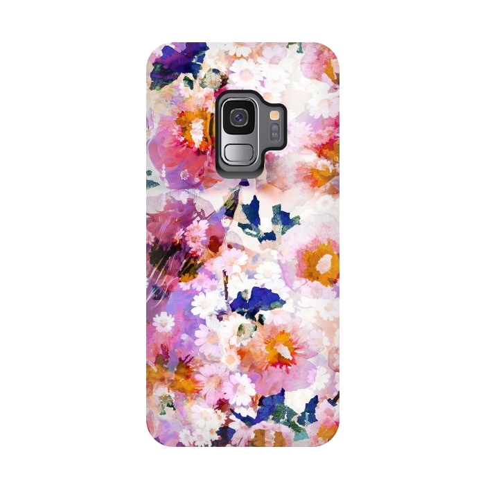 Galaxy S9 StrongFit Watercolor rose of sharon and daisy flowers by Oana 