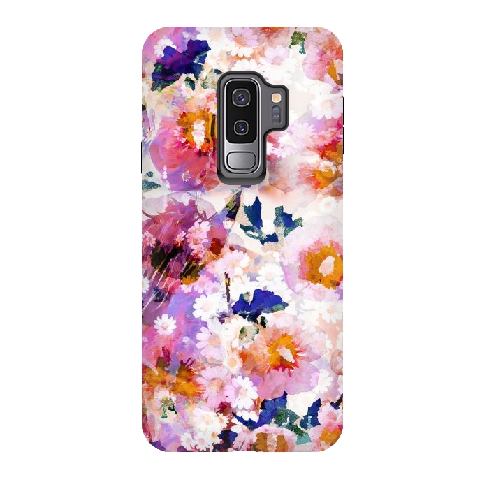 Galaxy S9 plus StrongFit Watercolor rose of sharon and daisy flowers by Oana 