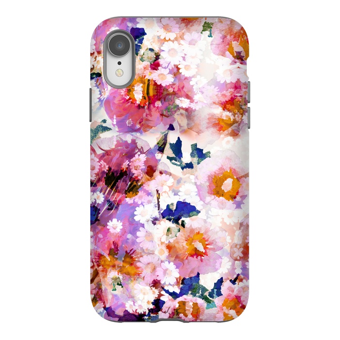 iPhone Xr StrongFit Watercolor rose of sharon and daisy flowers by Oana 
