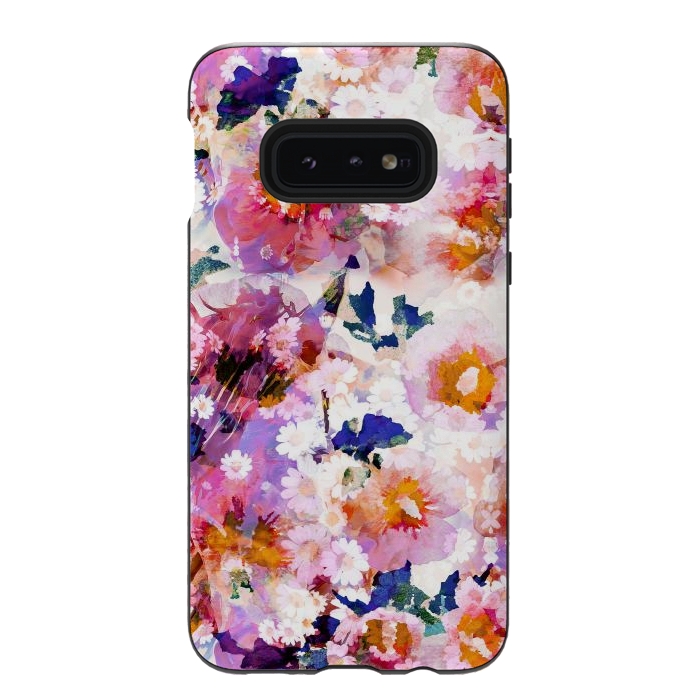 Galaxy S10e StrongFit Watercolor rose of sharon and daisy flowers by Oana 