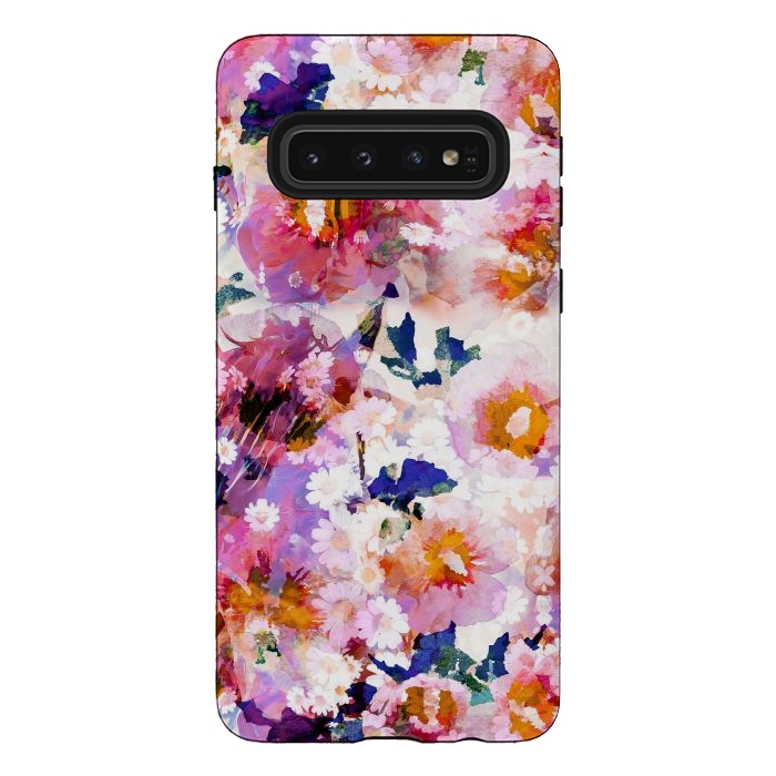 Galaxy S10 StrongFit Watercolor rose of sharon and daisy flowers by Oana 
