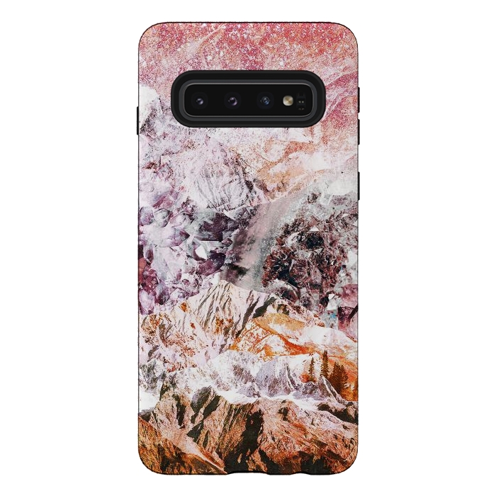 Galaxy S10 StrongFit Pink geode crystals landscape by Oana 