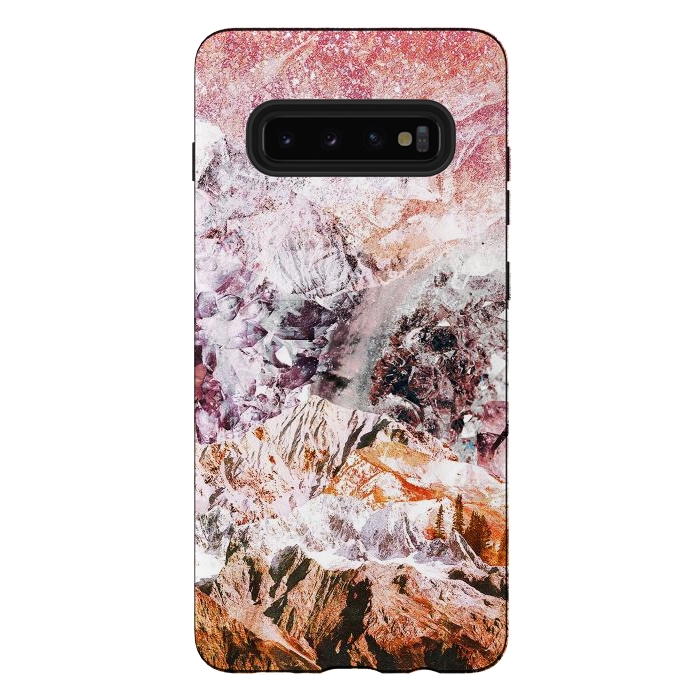 Galaxy S10 plus StrongFit Pink geode crystals landscape by Oana 