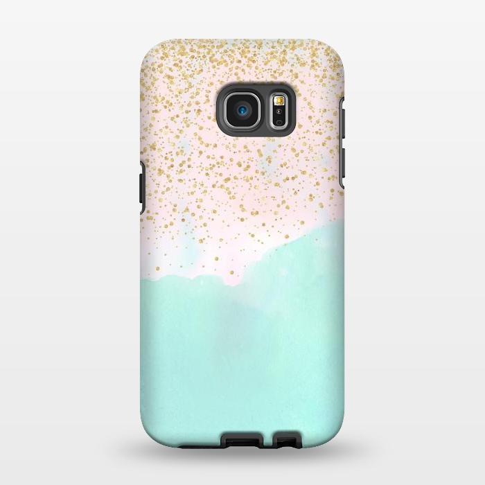 Galaxy S7 EDGE StrongFit Watercolor abstract and golden confetti design by InovArts