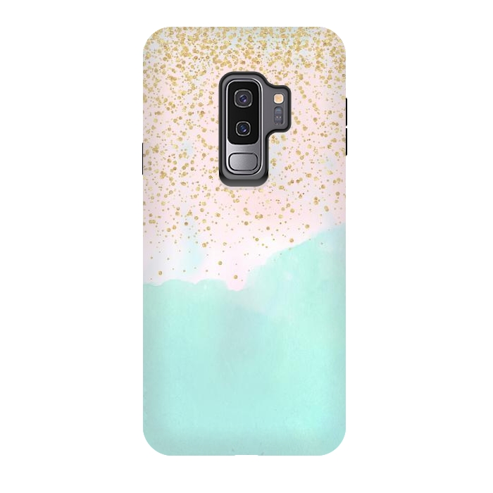 Galaxy S9 plus StrongFit Watercolor abstract and golden confetti design by InovArts