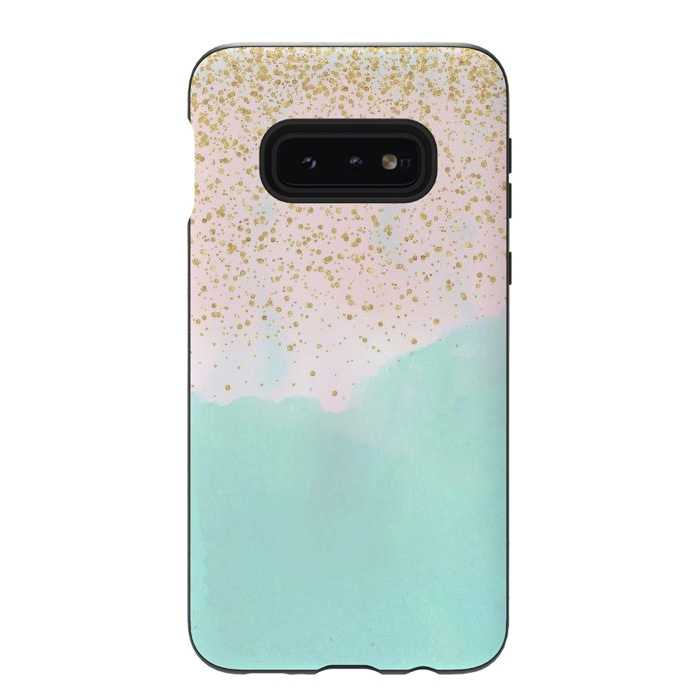 Galaxy S10e StrongFit Watercolor abstract and golden confetti design by InovArts