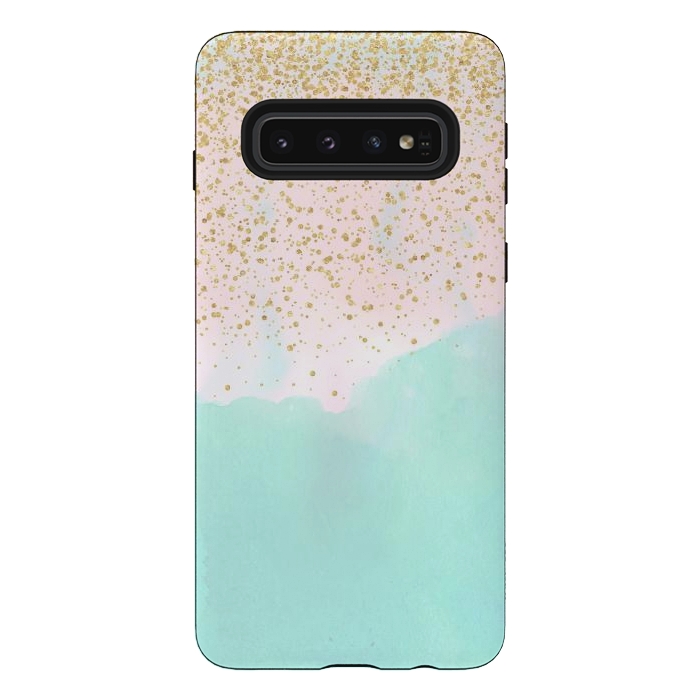 Galaxy S10 StrongFit Watercolor abstract and golden confetti design by InovArts