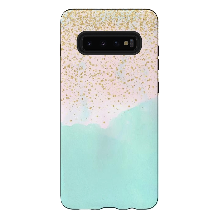 Galaxy S10 plus StrongFit Watercolor abstract and golden confetti design by InovArts