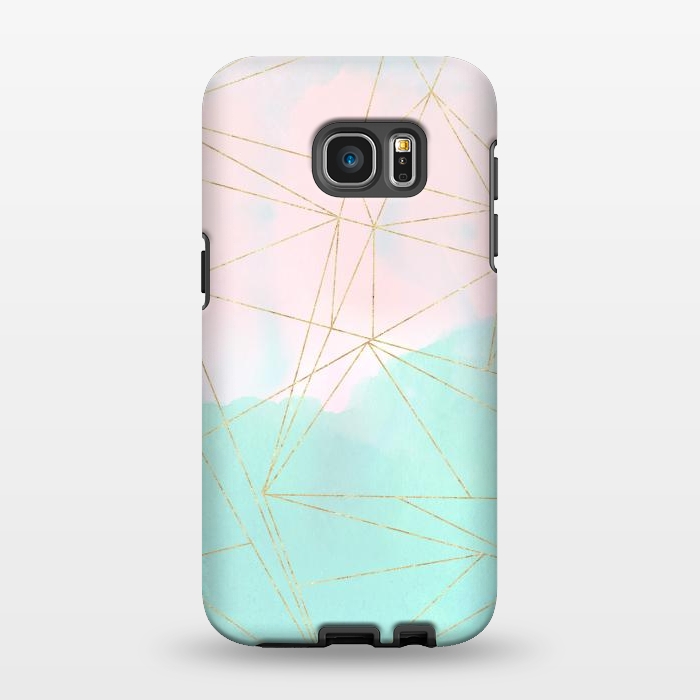 Galaxy S7 EDGE StrongFit Watercolor abstract and golden triangles design by InovArts