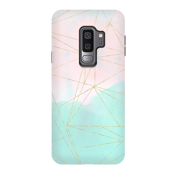 Galaxy S9 plus StrongFit Watercolor abstract and golden triangles design by InovArts