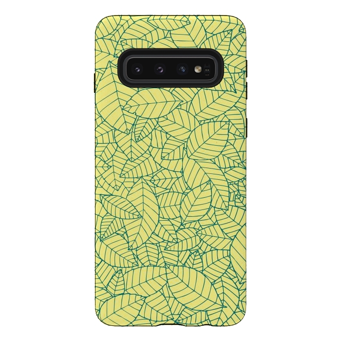 Galaxy S10 StrongFit Blue Leaves Pattern by Mangulica