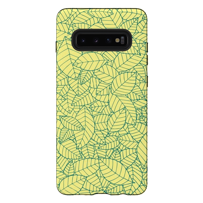 Galaxy S10 plus StrongFit Blue Leaves Pattern by Mangulica