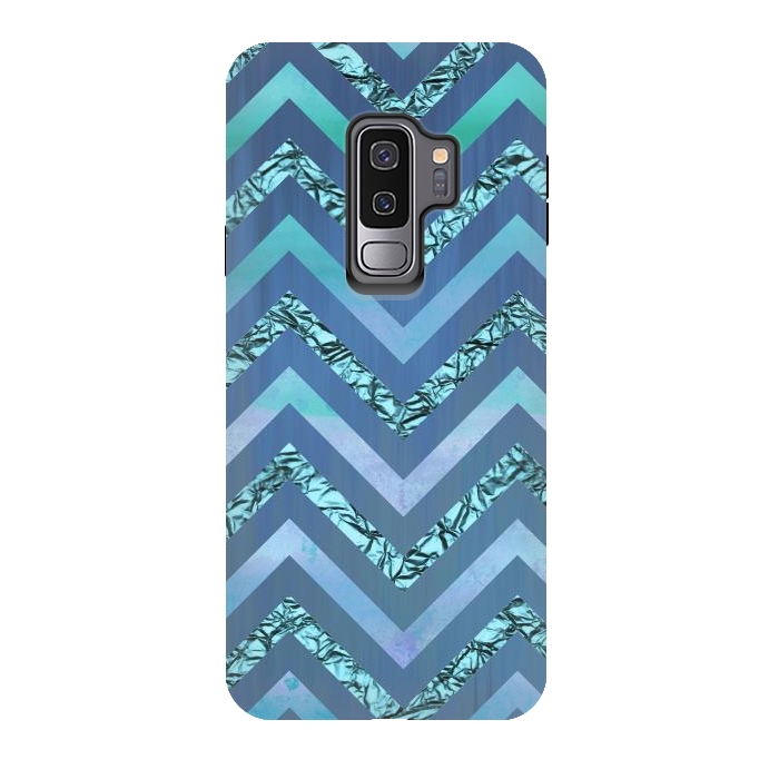 Galaxy S9 plus StrongFit Blue Chevron Elegant by Andrea Haase
