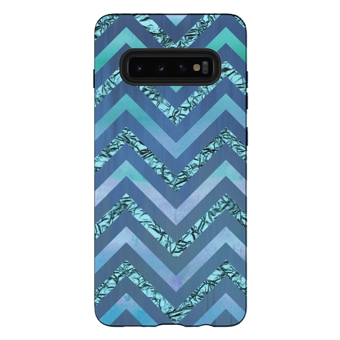 Galaxy S10 plus StrongFit Blue Chevron Elegant by Andrea Haase