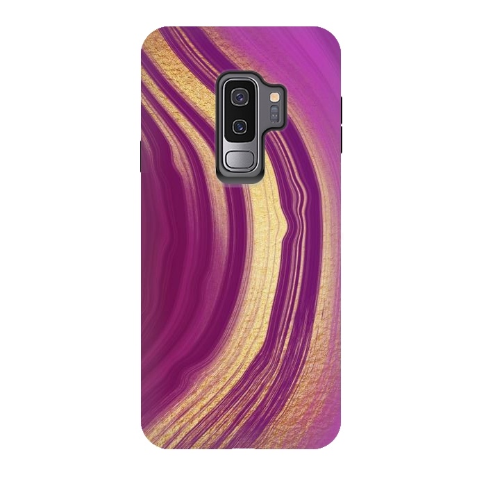 Galaxy S9 plus StrongFit Magenta Pink Marble and gold gemstone  by  Utart