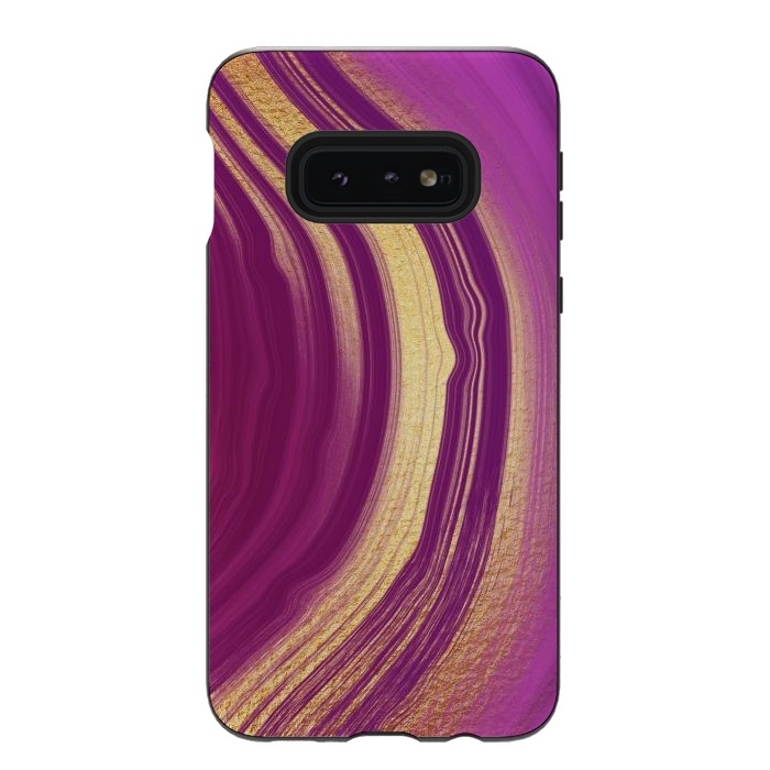 Galaxy S10e StrongFit Magenta Pink Marble and gold gemstone  by  Utart
