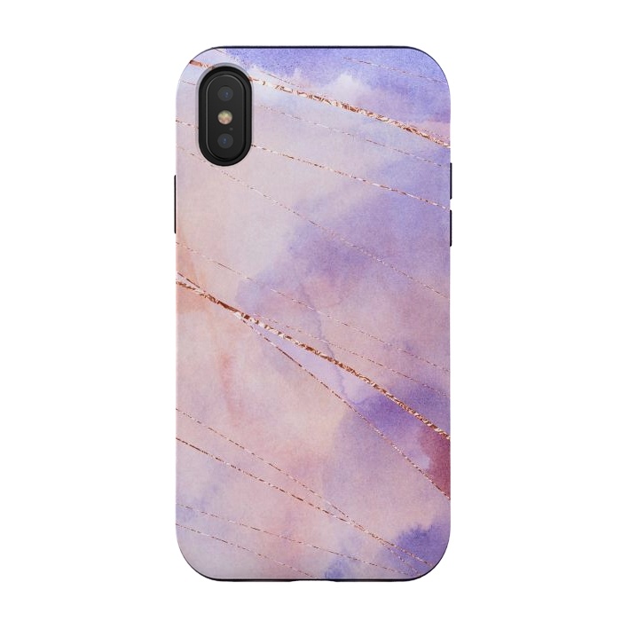 iPhone Xs / X StrongFit Purple and Pink Watercolor Marble with rosegold veins by  Utart