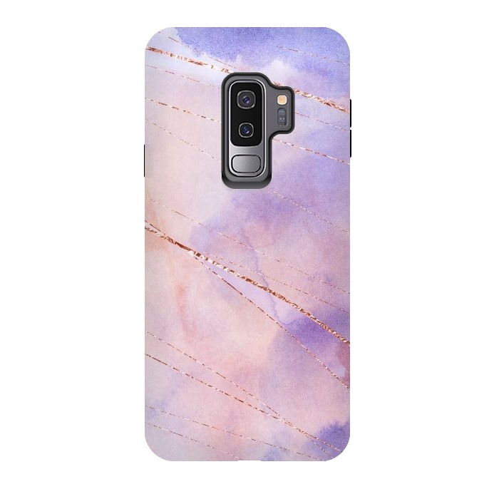 Galaxy S9 plus StrongFit Purple and Pink Watercolor Marble with rosegold veins by  Utart