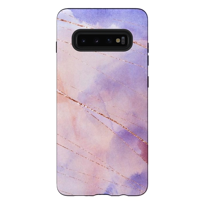 Galaxy S10 plus StrongFit Purple and Pink Watercolor Marble with rosegold veins by  Utart
