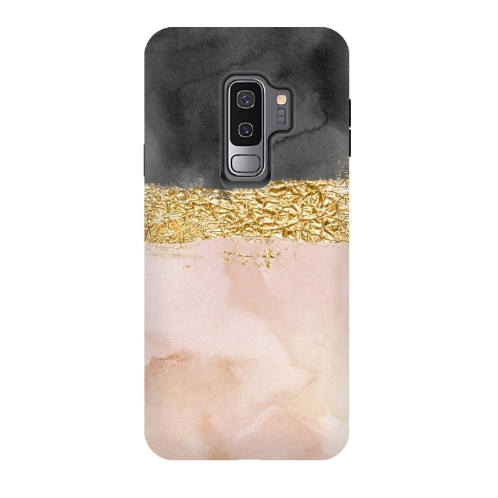 Galaxy S9 plus StrongFit Black and Blush ink with gold glitter metal foil by  Utart