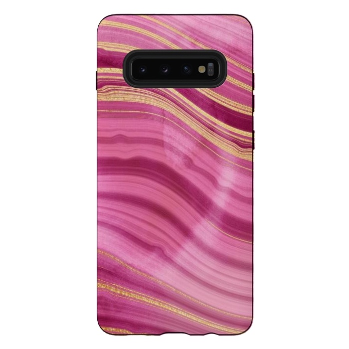 Galaxy S10 plus StrongFit Pink and Gold Mermaid Glitter Marble Waves by  Utart