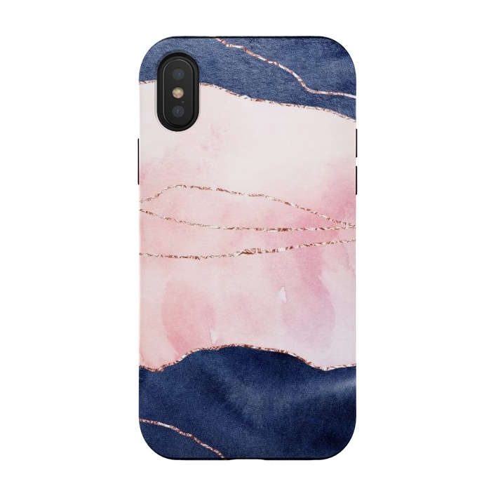 iPhone Xs / X StrongFit Blue and pink ink marble with rosegold glitter veins by  Utart