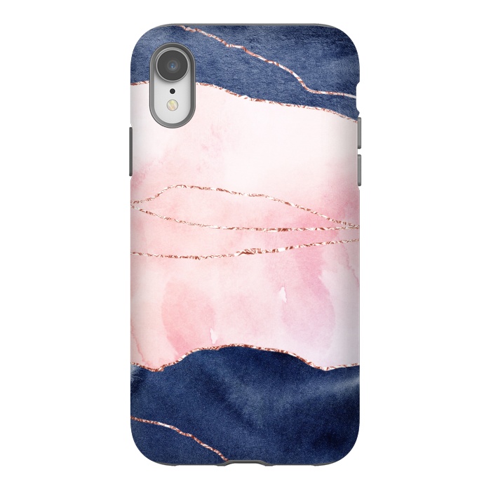 iPhone Xr StrongFit Blue and pink ink marble with rosegold glitter veins by  Utart