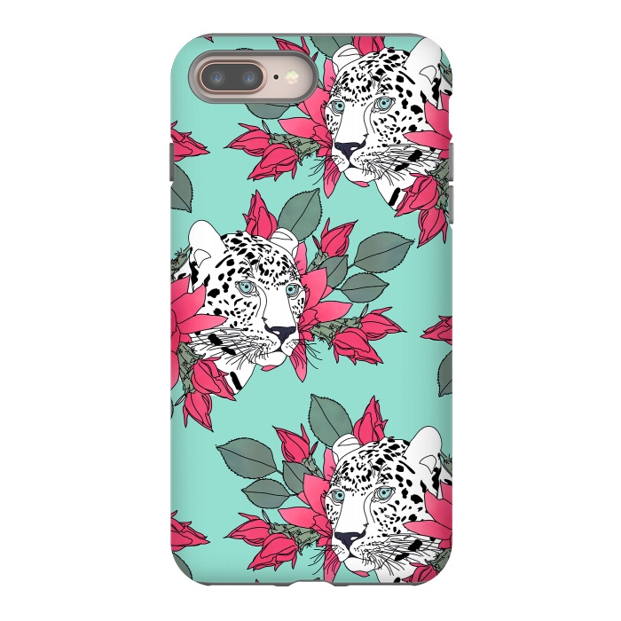 iPhone 7 plus StrongFit Stylish leopard and cactus flower pattern by InovArts