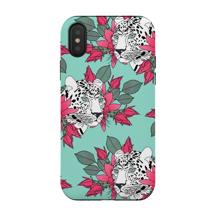 iPhone Xs / X StrongFit Stylish leopard and cactus flower pattern by InovArts