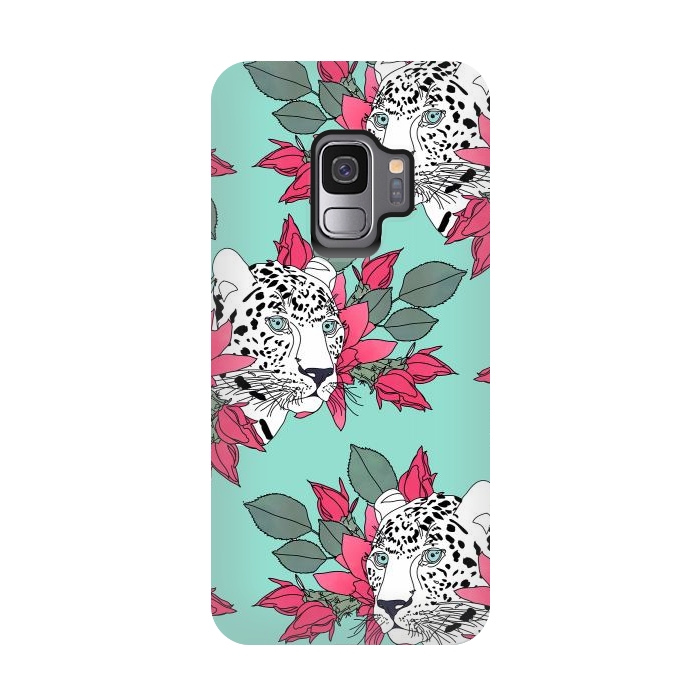 Galaxy S9 StrongFit Stylish leopard and cactus flower pattern by InovArts