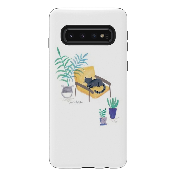 Galaxy S10 StrongFit  black cat in yellow chair scandi interior by lauradidthis