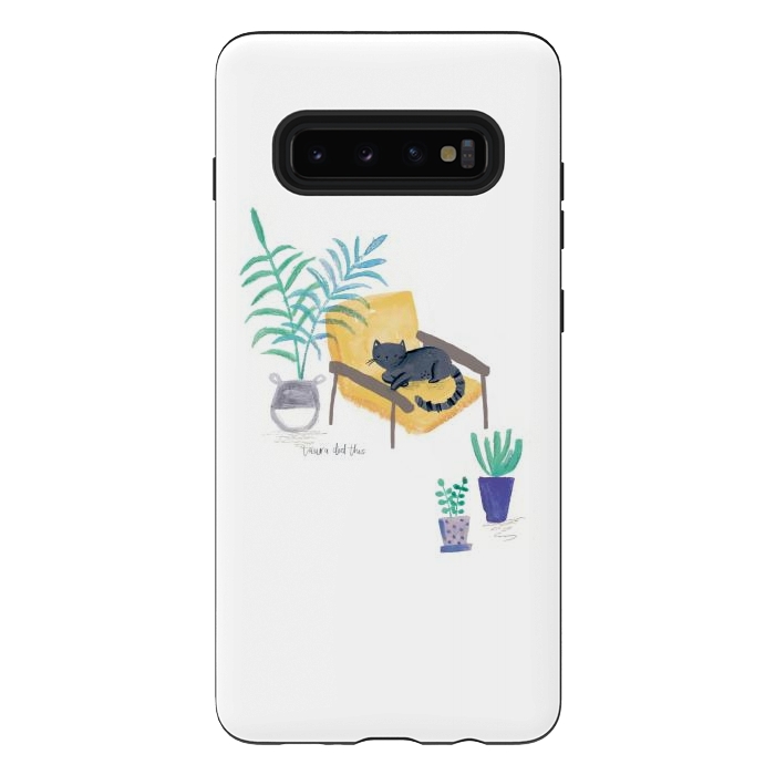 Galaxy S10 plus StrongFit  black cat in yellow chair scandi interior by lauradidthis